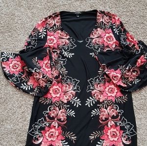 PLUS SIZE Floral BELL-SLEEVE DRESS